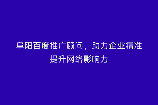 阜阳百度推广顾问,助力企业精准提升网络影响力