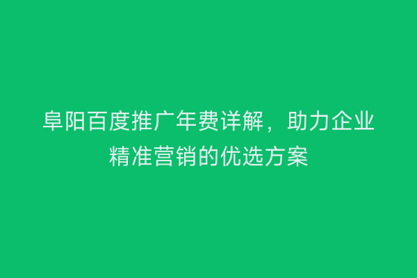 阜阳百度推广年费详解,助力企业精准营销的优选方案