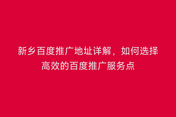 新乡百度推广地址详解,如何选择高效的百度推广服务点
