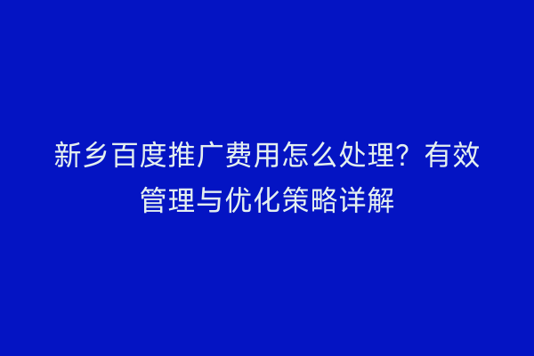新乡百度推广费用怎么处理？有效管理与优化策略详解