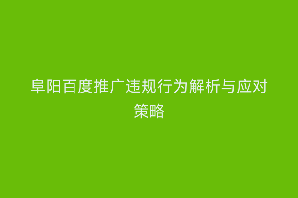阜阳百度推广违规行为解析与应对策略