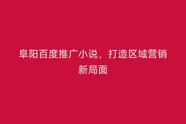 阜阳百度推广小说，打造区域营销新局面