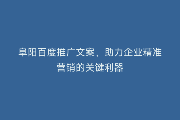 阜阳百度推广文案，助力企业精准营销的关键利器