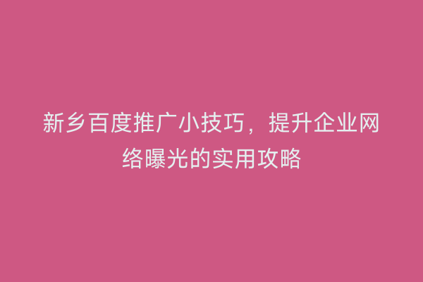 新乡百度推广小技巧,提升企业网络曝光的实用攻略