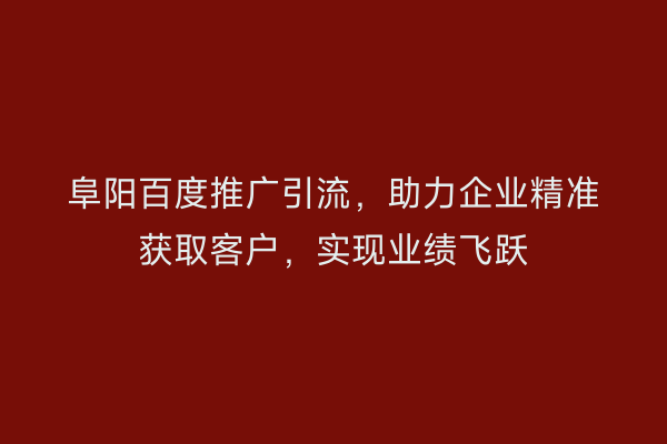 阜阳百度推广引流,助力企业精准获取客户,实现业绩飞跃