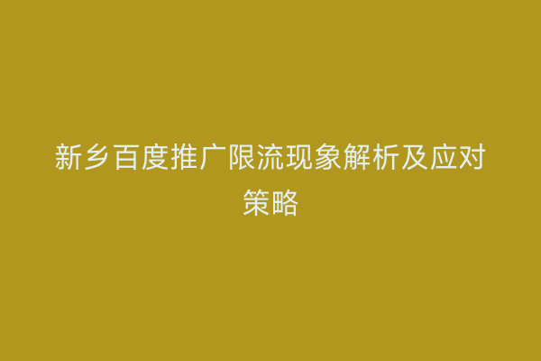 新乡百度推广限流现象解析及应对策略