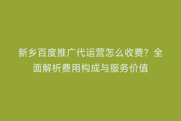 新乡百度推广代运营怎么收费?全面解析费用构成与服务价值