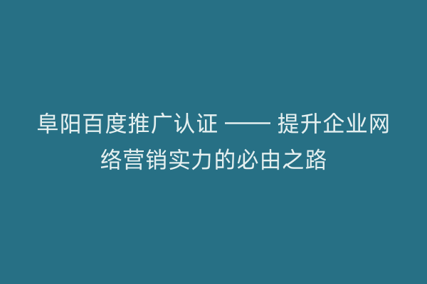 阜阳百度推广认证 —— 提升企业网络营销实力的必由之路