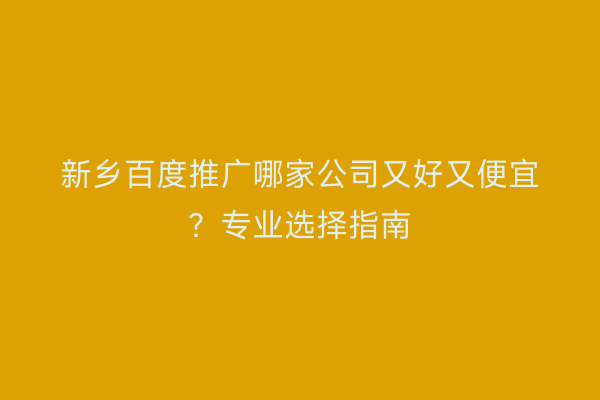 新乡百度推广哪家公司又好又便宜？专业选择指南
