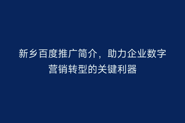 新乡百度推广简介,助力企业数字营销转型的关键利器
