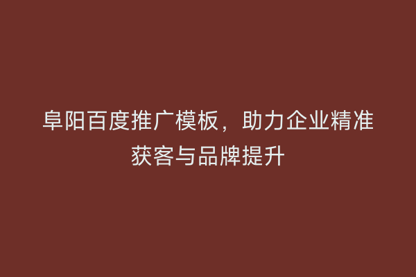 阜阳百度推广模板，助力企业精准获客与品牌提升