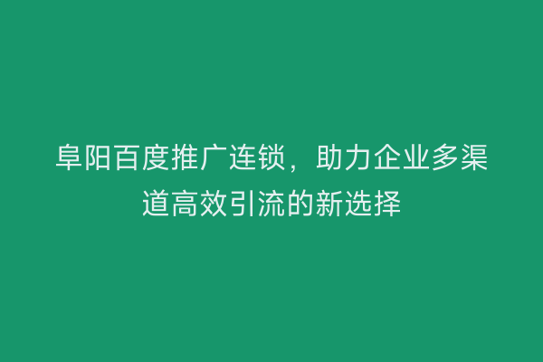 阜阳百度推广连锁，助力企业多渠道高效引流的新选择