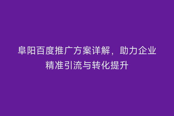 阜阳百度推广方案详解,助力企业精准引流与转化提升