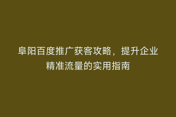 阜阳百度推广获客攻略,提升企业精准流量的实用指南