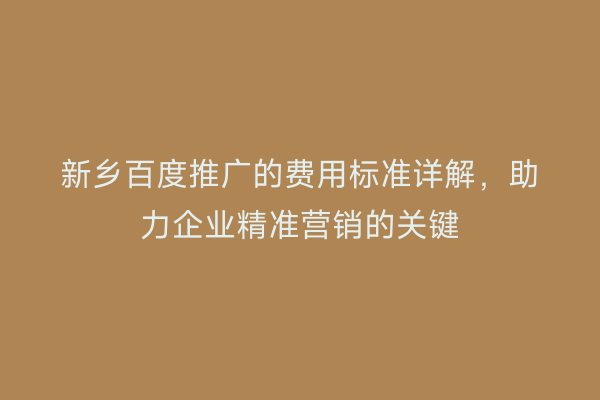 新乡百度推广的费用标准详解,助力企业精准营销的关键