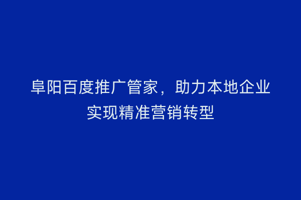 阜阳百度推广管家,助力本地企业实现精准营销转型