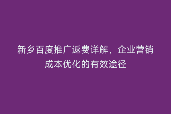 新乡百度推广返费详解,企业营销成本优化的有效途径
