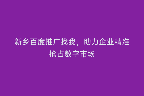 新乡百度推广找我,助力企业精准抢占数字市场