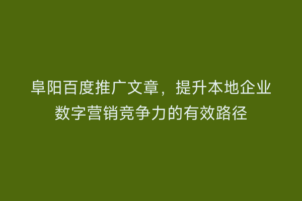 阜阳百度推广文章，提升本地企业数字营销竞争力的有效路径