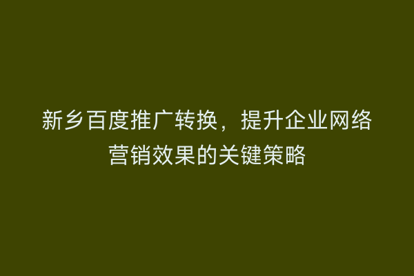 新乡百度推广转换,提升企业网络营销效果的关键策略