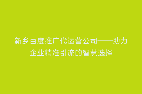 新乡百度推广代运营公司——助力企业精准引流的智慧选择
