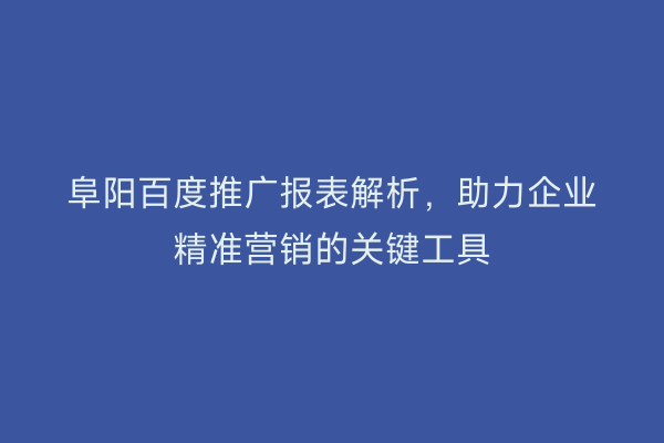 阜阳百度推广报表解析,助力企业精准营销的关键工具