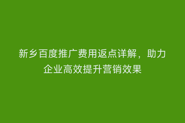 新乡百度推广费用返点详解,助力企业高效提升营销效果