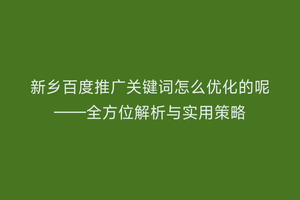 新乡百度推广关键词怎么优化的呢——全方位解析与实用策略