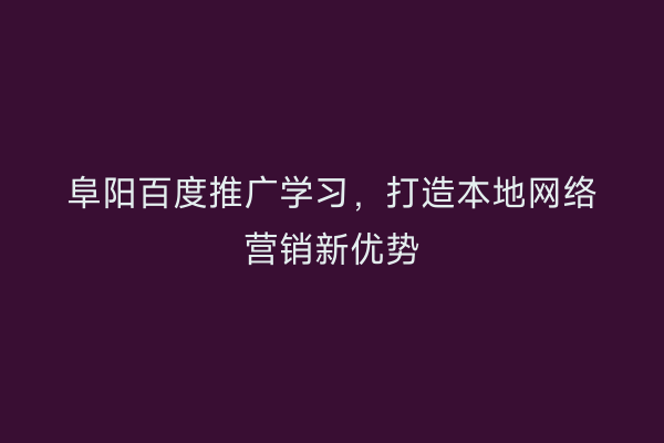阜阳百度推广学习,打造本地网络营销新优势
