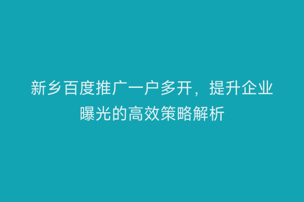 新乡百度推广一户多开,提升企业曝光的高效策略解析