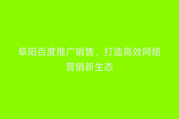 阜阳百度推广销售，打造高效网络营销新生态