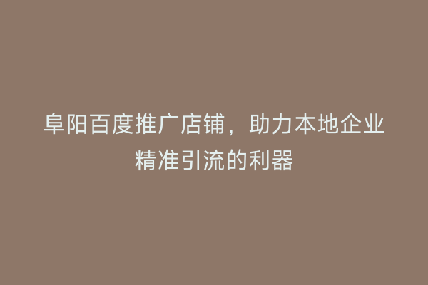 阜阳百度推广店铺,助力本地企业精准引流的利器