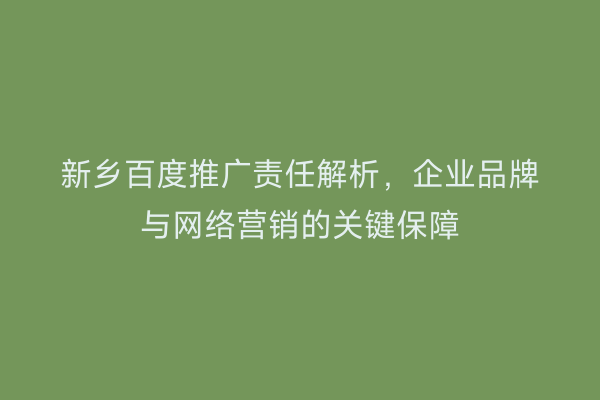 新乡百度推广责任解析，企业品牌与网络营销的关键保障