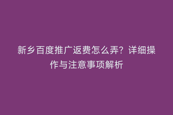 新乡百度推广返费怎么弄？详细操作与注意事项解析