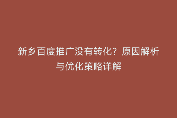 新乡百度推广没有转化？原因解析与优化策略详解