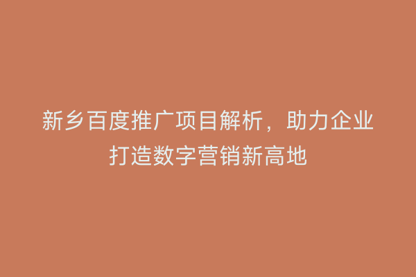 新乡百度推广项目解析，助力企业打造数字营销新高地