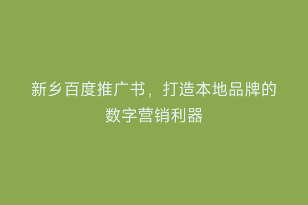 新乡百度推广书,打造本地品牌的数字营销利器