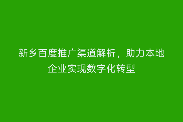 新乡百度推广渠道解析，助力本地企业实现数字化转型