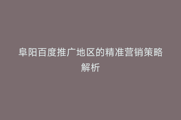 阜阳百度推广地区的精准营销策略解析