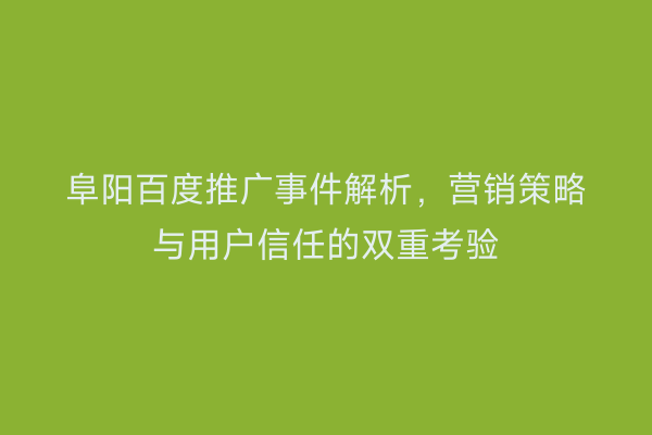 阜阳百度推广事件解析，营销策略与用户信任的双重考验