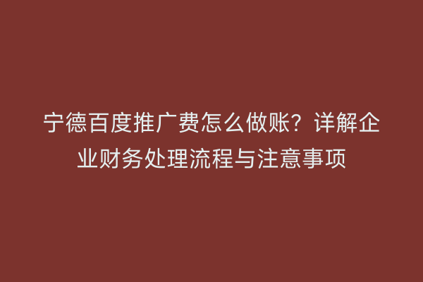 宁德百度推广费怎么做账?详解企业财务处理流程与注意事项