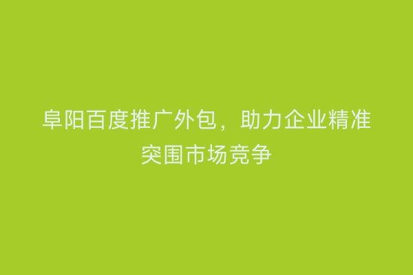 阜阳百度推广外包,助力企业精准突围市场竞争