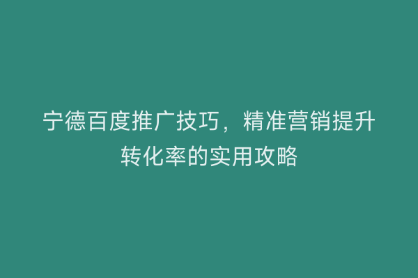 宁德百度推广技巧,精准营销提升转化率的实用攻略