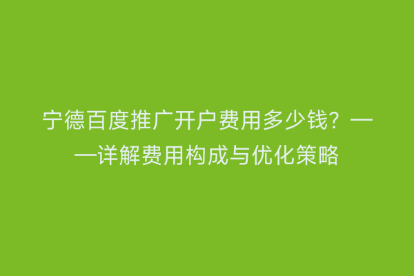 宁德百度推广开户费用多少钱？——详解费用构成与优化策略