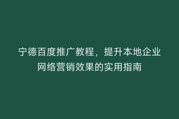 宁德百度推广教程,提升本地企业网络营销效果的实用指南