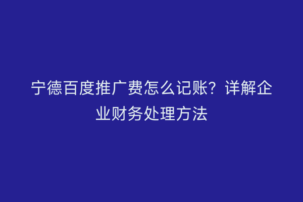 宁德百度推广费怎么记账?详解企业财务处理方法