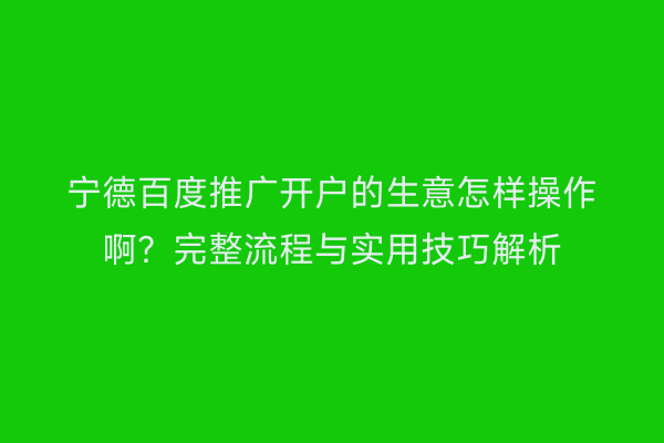 宁德百度推广开户的生意怎样操作啊?完整流程与实用技巧解析