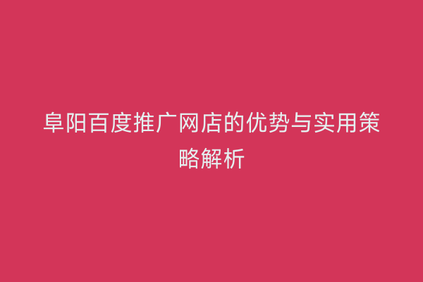 阜阳百度推广网店的优势与实用策略解析