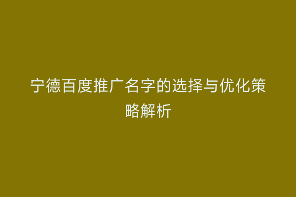 宁德百度推广名字的选择与优化策略解析