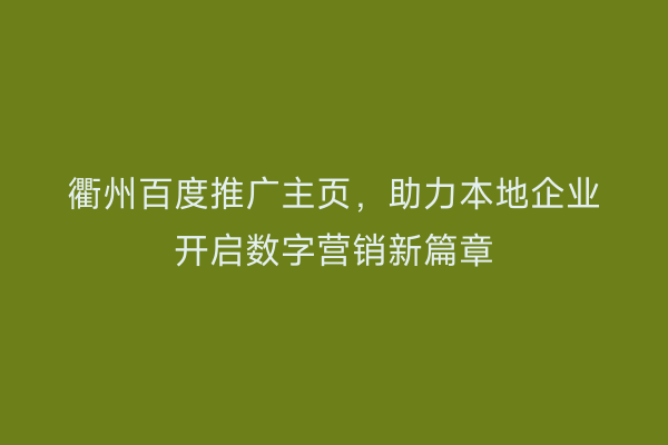 衢州百度推广主页，助力本地企业开启数字营销新篇章